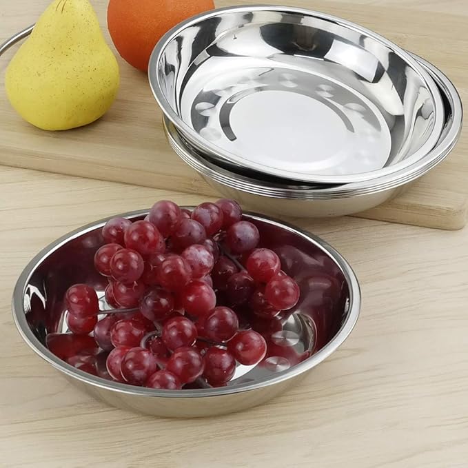 7.64 Inch Stainless Steel Round Plate, Dinner Plate Dish, Pack of 6