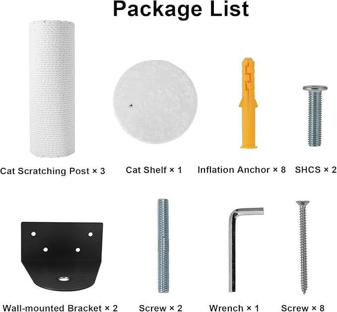 Cat Wall Scratcher, 36.2 Inch Tall Cat Scratching Post for Indoor Cats Adults & Kitten, Durable Sisal Cat Scratch Post with Cat Wall Shelves, 4.1 Inch Large Diameter Sturdy Cat Pole