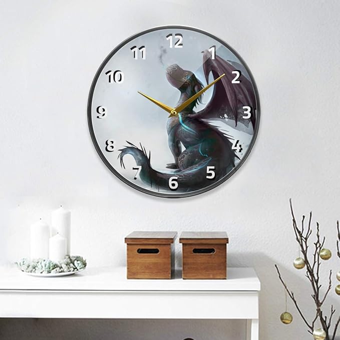 ALAZA Cute Dragon The Snow Wall Clock Battery Operated Silent Non Ticking Clocks for Living Room Decor 12 Inch / 9.5 Inch