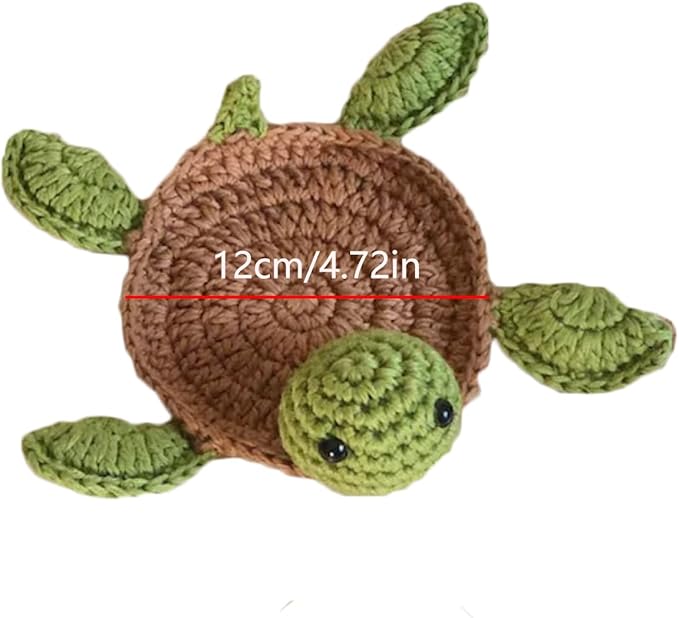 4 Pcs Crochet Tortoise Coasters for Drinks, Funny Handmade Woven Coaster Set, Cute Turtle Shaped Mug Cup Mat Table Desk Decoration