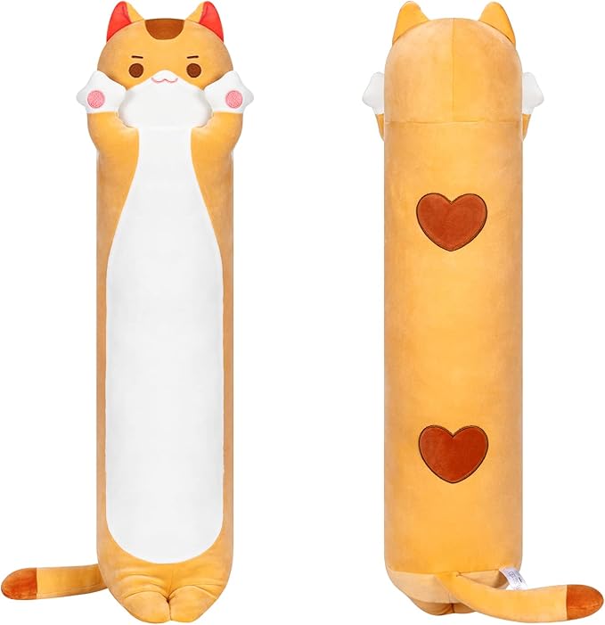 Artist-Designed Ultra Soft Long Cat Plush Body Pillow, Extra Stuffing for Comfort, Premium Quality Stuffed Animal Gift for Girlfriend or Cat Lovers (Brown Cat Body Pillow 53 Inch)