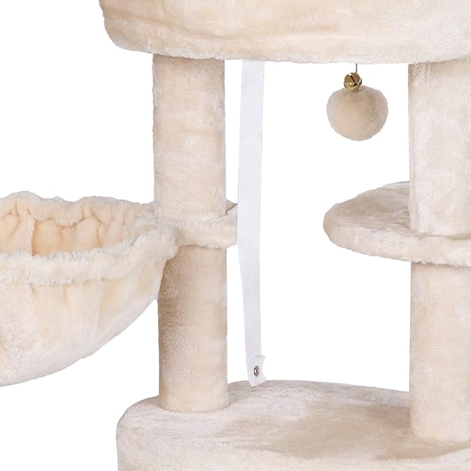 Hey-brother Cat Tree with Scratching Board, Cat Tower with Padded Plush Perch and Cozy Basket, Multi-Platform for Jump, Beige MPJ005M