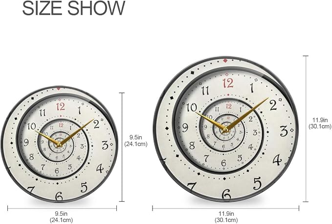 ALAZA Modern White Spiral Wall Clock Battery Operated Silent Non Ticking Clocks for Living Room Decor 12 Inch / 9.5 Inch