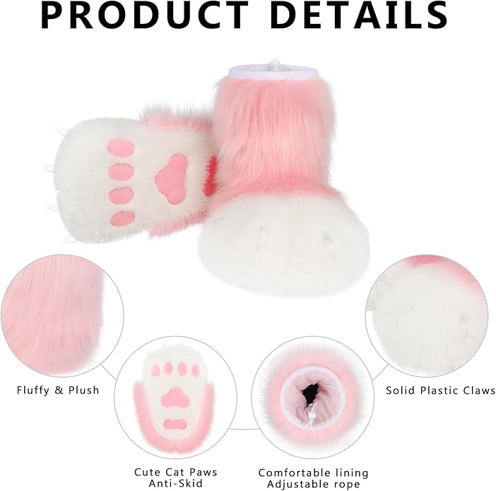 Animal Fuzzy Slippers Bear Cat Wolf Dog Fox Fursuit Feet Paw Claw Shoes Furry Boots Costume Accessories for Adult Kids