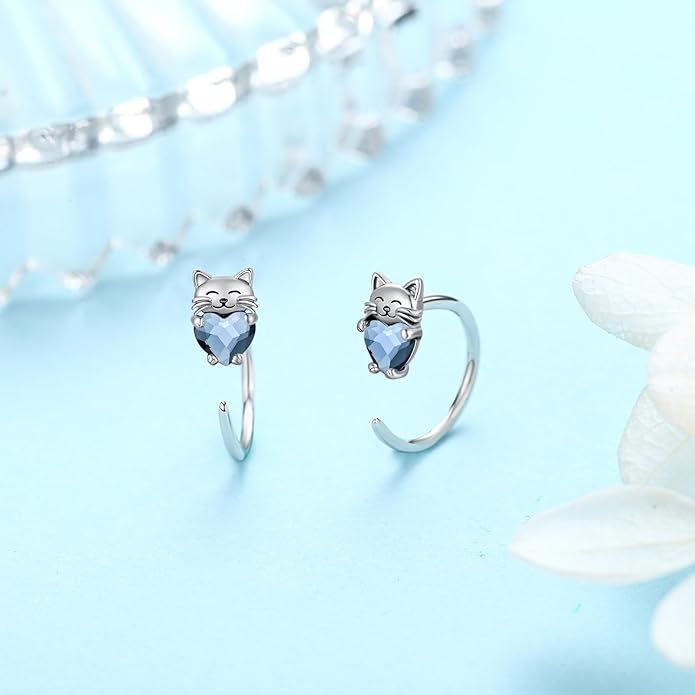 925 Sterling Silver Cat Earrings Cute Animal Kitten Stud Earrings cat Jewelry Gifts for Women Girls Hypoallergenic Earrings for Sensitive Ears