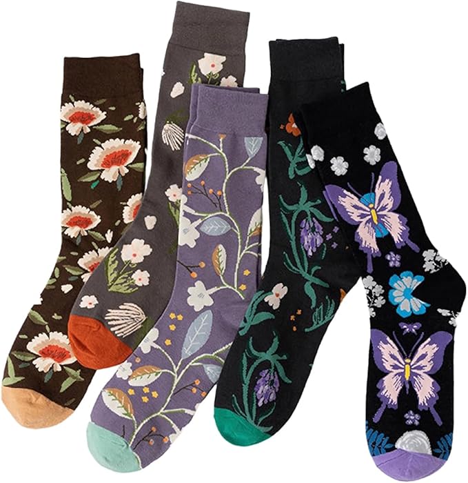 5 Pairs Cute Animal Crew Socks Fun Casual Cotton Calf Socks for Women