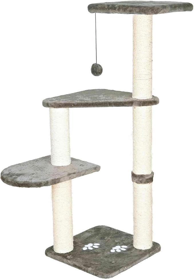 TRIXIE Altea Cat Tree, Tall Scratching Posts, 3 Elevated Platforms, Dangling Cat Toy, Cat Playground, Platinum Gray