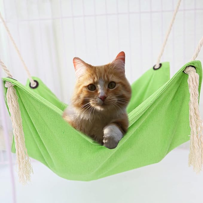 Cat Hammock, Breathable Pet Cage Hammock, Cat Hanging Bed with Metal Carabiners and Tassels, Cat Hanging Hammock for Cage, Hammocks for Kittens, Rabbits, Small Dogs (Green)