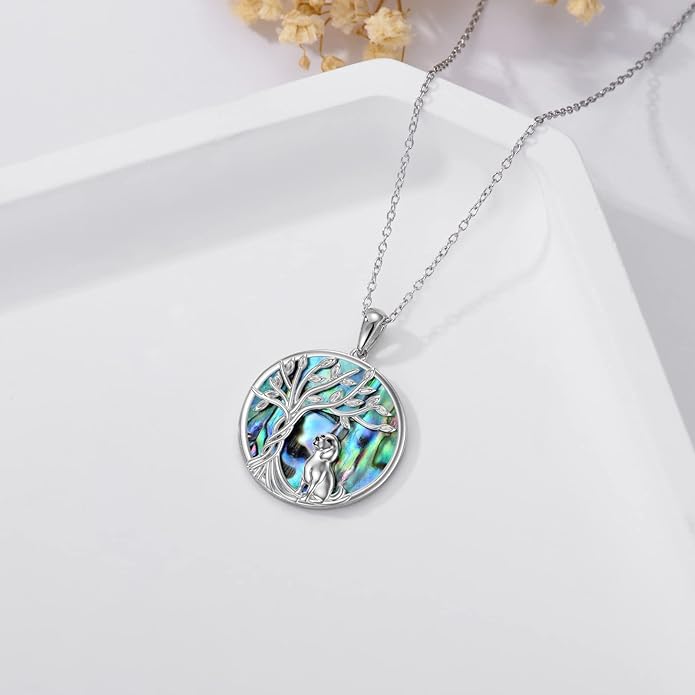 TOUPOP Tree of Life Animal Necklace 925 Sterling Silver Crystal/Abalone Shell Animal Pendant Jewelry Birthday Mothers Day Gifts for Women Mom Wife Her