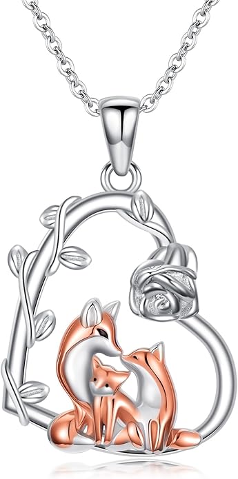 Cute Mother and Daughter Fox/Cat/Cow/Monkey/Panda Necklace 925 Sterling Silver Heart Flower Heart Necklace Animal Jewelry Mother's Day Jewelry for Women