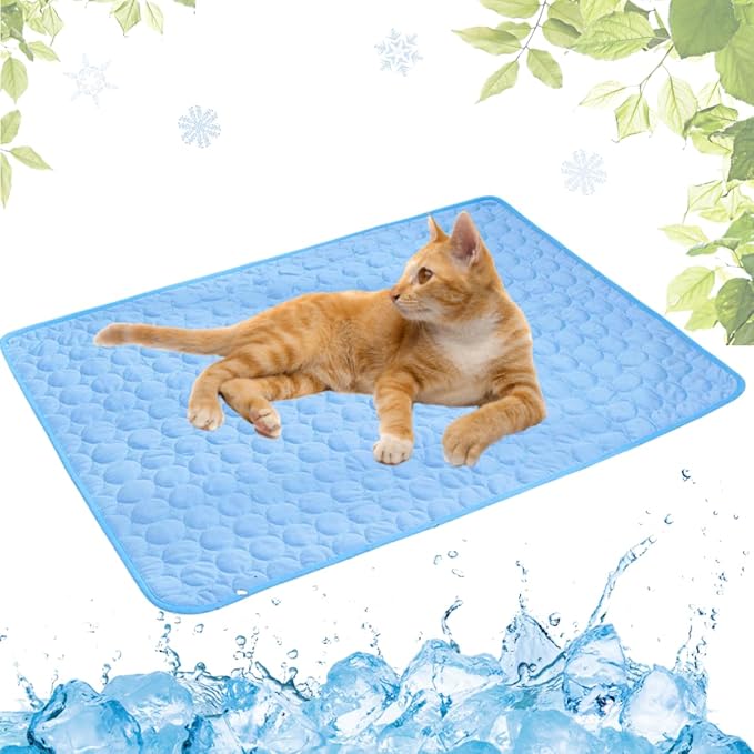 Dog Cooling Mat Washable, Portable Summer Dog Pad, Water-Absorbent Pet Cooling Pad, Ice Silk Self-Cooling Mat for Dog for Kennel/Sofa/Bed/Floor/Car Seats(Blue,11x15in)
