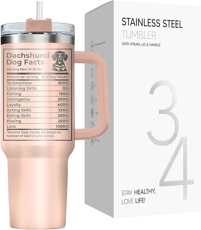 34HD 40oz Dachshund Mom Tumbler with Handle and Straw, Vacuum Insulated Doxie Coffee Mug with Lid, Birthday Gifts for Weiner Owners, Funny Gifts for Dog Mom Mothers Day Women