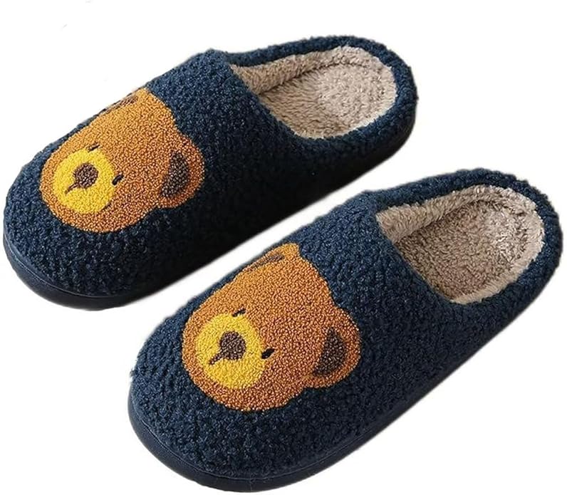 Animal Pattern Slippers - Hello Cat, Bear, Moose & Love Designs - Comfy Memory Foam Plush Cloud Slippers for Couples & Indoor Home