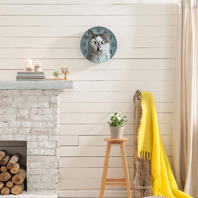 Ansouyi Round Wall Clock Battery Operated Clocks Wallclock 10 Inch,Funny Cute Cat Silent Non Ticking Wall Clock for Living Room,Kitchen,Home,Bathroom,Bedroom,Office or School