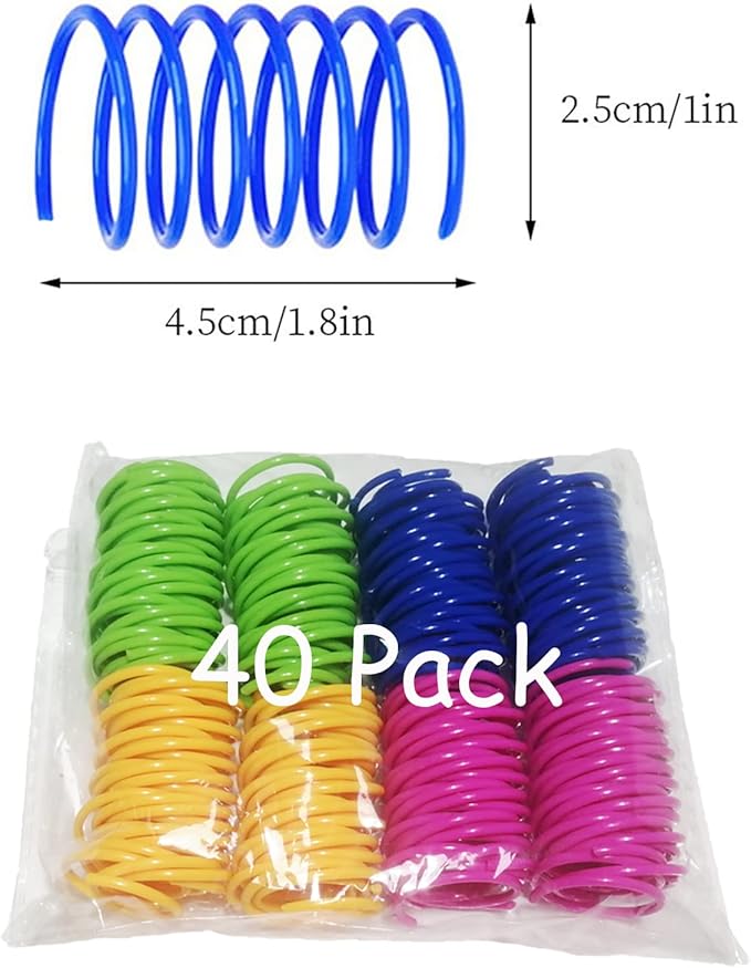 40 Pack Cat Spring Toys, Durable Plastic Coils for Indoor Active - Colorful 1 Inch Spirals Spring Fitness Play for Cat Kitten Pets (multicolor-40Pack)