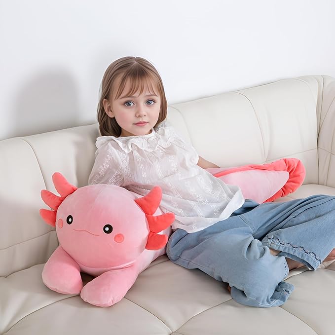 40'' Large Axolotl Plush Stuffed Animal, Axolotl Pink Long Pillow Toy, Giant Soft Stuffed Salamander Plushies Gift for Kids Boys Girls, Birthday