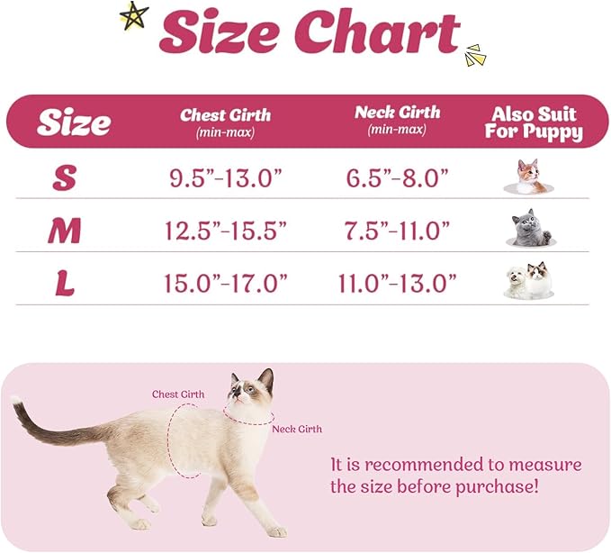 Supet Cat Harness and Leash Set - Soft Mesh Adjustable Cat Vest Harness with Reflective Strap for Walking Cat and Puppy Rabbit