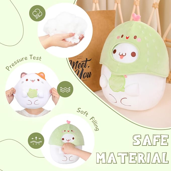 AIXINI Cute Cactus Cat Plush Pillow 10" Kitten Stuffed Animal, Soft Kawaii Cat Plushie with Cactus Outfit Costume, Hugging Plush Squishy Pillow Toy