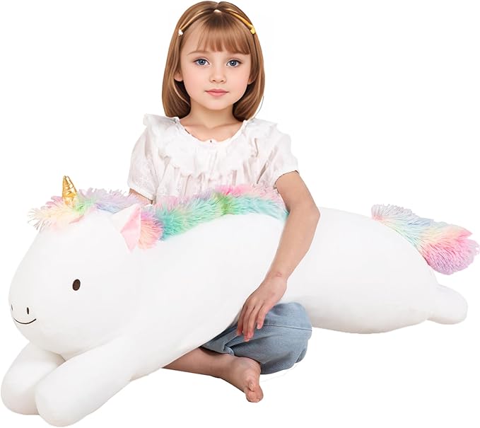 40inch Giant Unicorn Stuffed Long Pillow Plush Toy, Soft Rainbow Horse Large Stuffed Animals, Squffy Sleeping Unicorn Plushies Gift for Kids Boys Girls Birthday