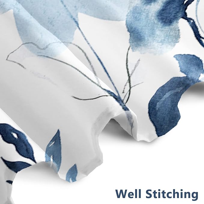 AWERT Blue Floral Watercolor Ink Flowers Shower Curtain With Hooks - Waterproof Fabric for Bathroom Decor 72x78inch