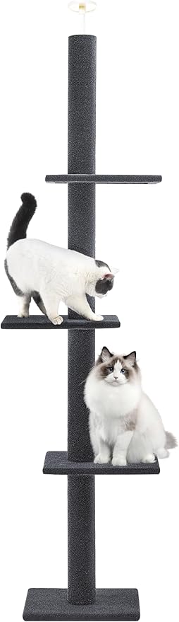 Cat Craft Cat Tree Floor to Ceiling 95-108" Tall Cat Tree Carpet Cat Tower Kitten Tree Sisal Scratching Post and Mat Cat Pole for Indoor Cats, Charcoal, Style A