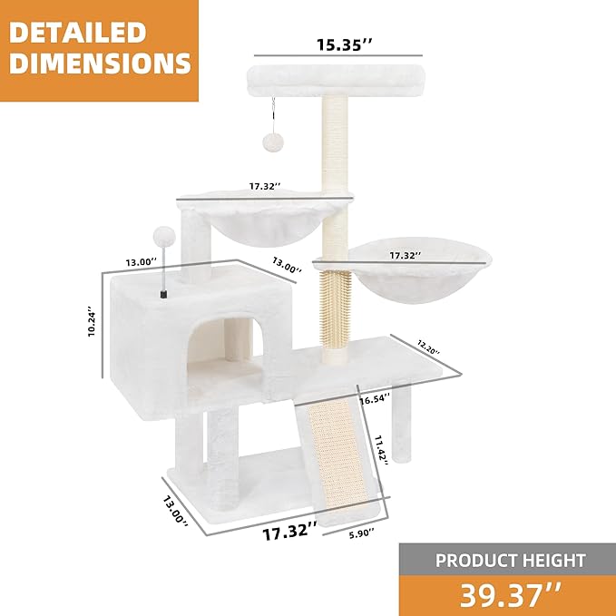 Multi Level Cat Trees with Cat Houses Hammock Scratching Posts,Beige