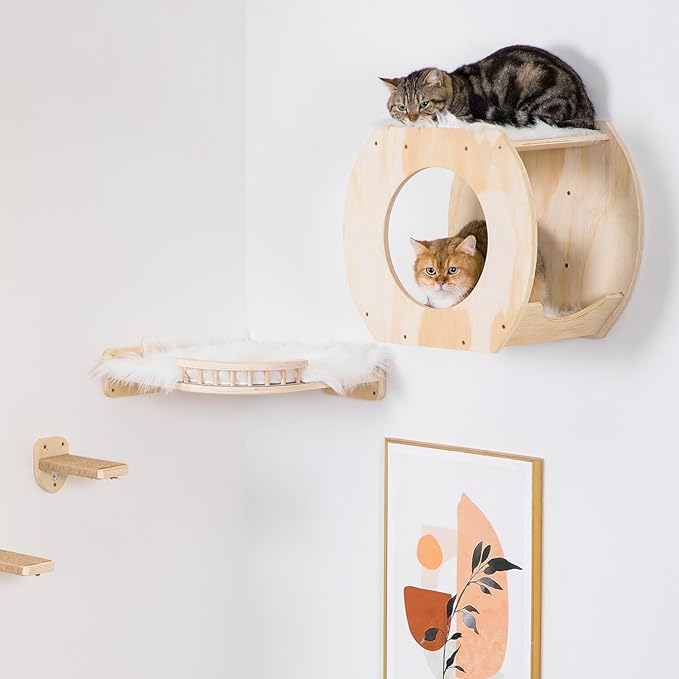 Cat Wall Shelves Cat Wall Furniture, Cat Shelf with 3 Cat Wall Steps,Cat Shelves for Wall Large Cats Set,Cat Wall Bed with Plush Covered, Wall Mounted Cat Climbing Shelf for Indoor Cats