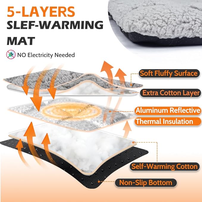Self Warming Cat Bed Self Heating Cat Dog Mat 24 x 18 inch Soft & Fluffy Cat Bed Noiseless Thermal Pet Pad for Indoor Outdoor Pets with Removable Cover Non-Slip Bottom (24"L x 18"W x 1.2"Th)