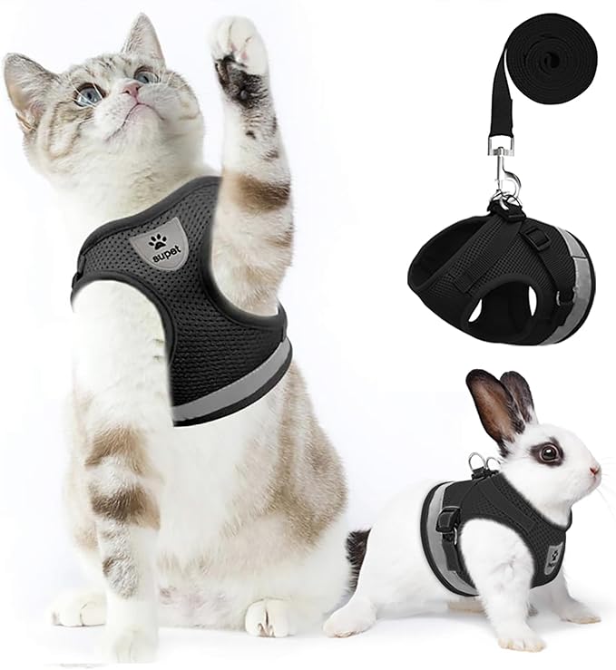 Supet Cat Harness and Leash Set - Soft Mesh Adjustable Cat Vest Harness with Reflective Strap for Walking Cat and Puppy Rabbit