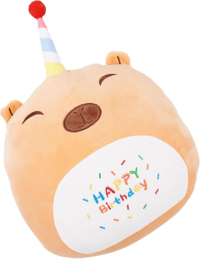 12 Inch Plush Brown Capybara Stuffed Animal Happy Birthday Capybara Hugging Pillow Birthday Capybara Plushies Throw Pillow Birthday Capybara Anime Gift for Kids and Lovers