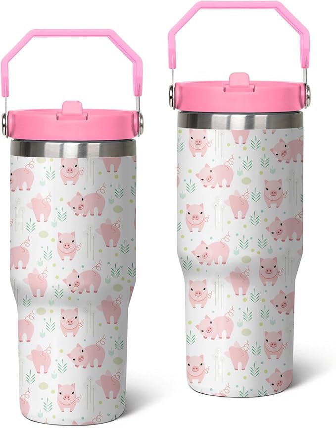 30 Oz Pig Tumbler with Handle and Straw, Pig Mug Insulated Pig Cups for Women, Double Wall Stainless Steel Pig Coffee Cup, 30 Oz Leak Proof Pig Coffee Mug for Women and Pig Gifts for Women