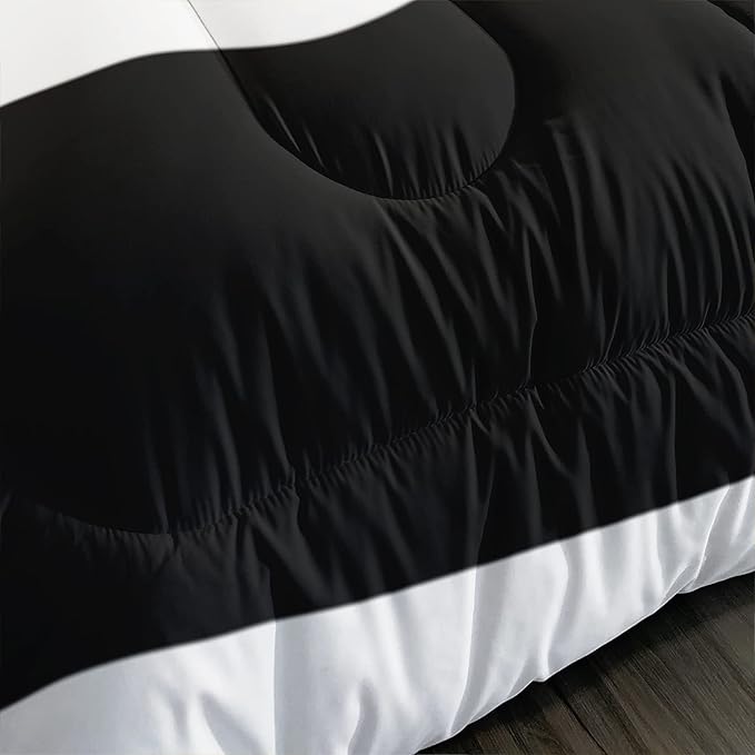 AILONEN Sunflower Comforter Set Twin Size, Black and White Striped Flower Bedding Set,Superior Yellow Flower Bed Set,Printed Stripe Quilt,Pillow Case,Microfiber Fabric