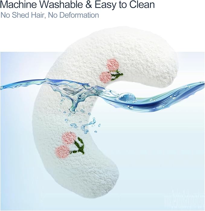 Cat Pillows for Indoor Cats, Soft Fluffy Dog Calming Pillow, Little Dog Pillows, U Shaped Half Donut Cuddler with Cute Embroidery, Washable Neck Protector Pillows for Small Dogs and Cats (white)