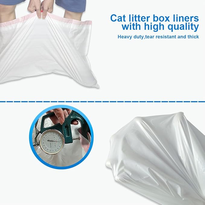 10 Count Litter Box Liners Jumbo, Heavy Duty Cat Litter Box Liners: Tear & Leak Resistant - Drawstring Close - Size: 36 * 19 Inch (10 Count Unscented)