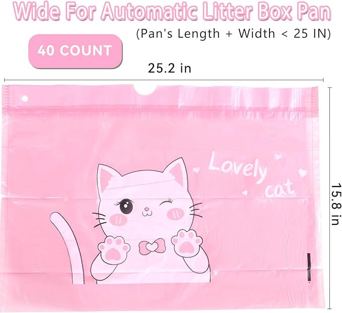 40 Count Cat Litter Box Liners for Automatic Cat Litter Box and Litter-Robot 4/3, Heavy-Duty, Extra Thick, Pink