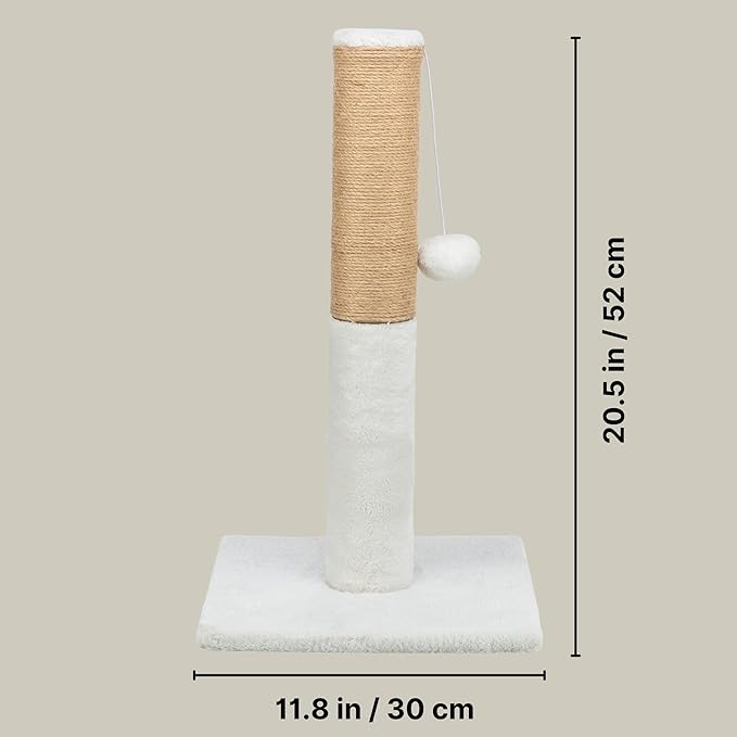 TRIXIE Ella 20.5" Cat Scratching Post, Sisal Cat Scratcher with Hanging Cat Toy, Plush Base, White & Brown