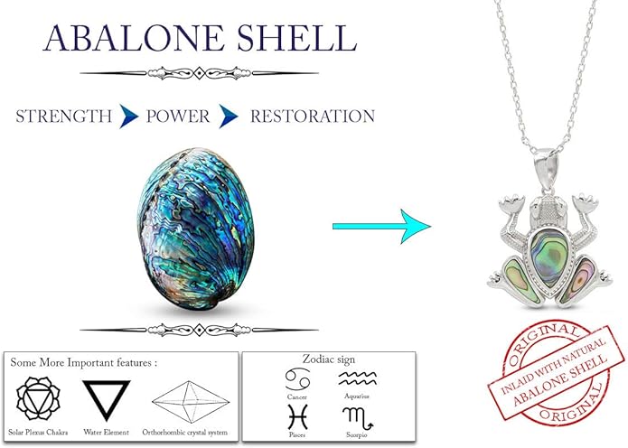 AFFY Abalone Shell Animal (Starfish, Dolphin, Seahorse, Frog, Dragonfly, Whale Tail, Turtle) 14K White Gold Over Sterling Silver Pendant Necklace Jewelry Gift For Her