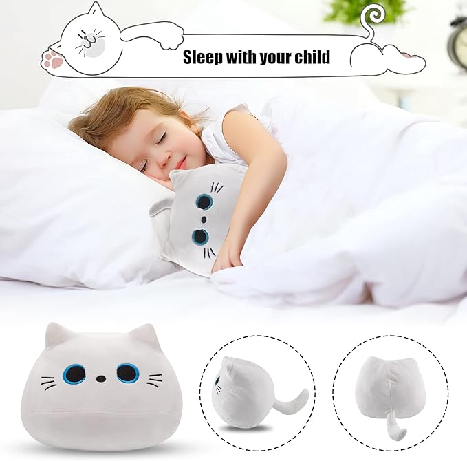 16” White Cat Plush Toys, Cute Cat Pillow Soft Baby Plushies for Kids, Cat Stuffed Animals Kawaii Plush Toys Gift for Boys Girls (White, 16 Inch)