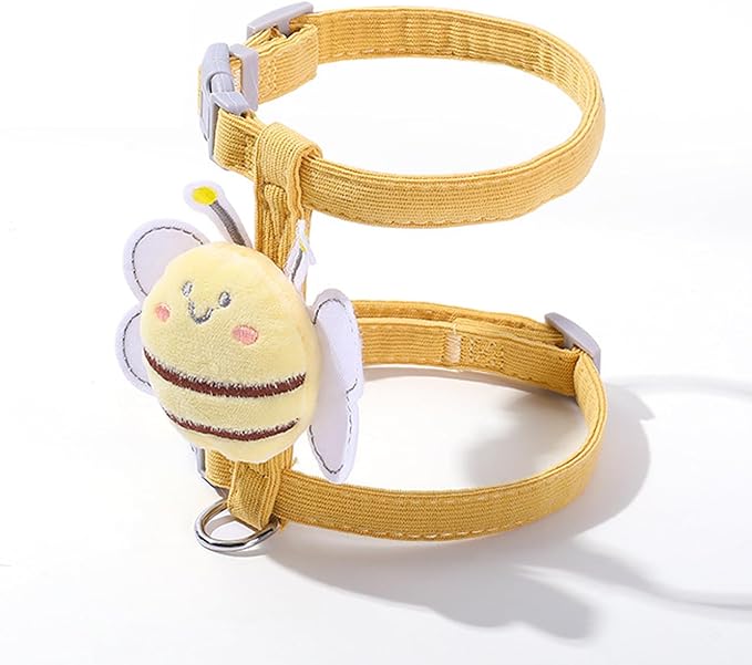 Cat Harness and Leash Set for Outdoor Travel Walking Escape Proof Soft Safe Adjustable Kitten Puppy Small Strap Kitty Cute Bee Wings Yellow S