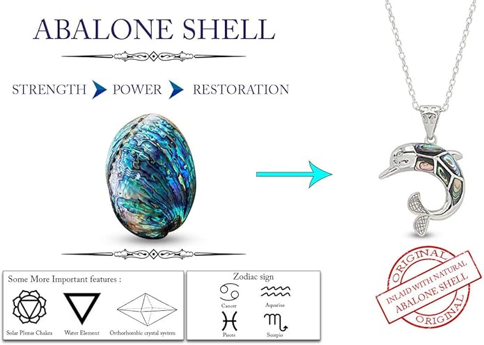 AFFY Abalone Shell Animal (Starfish, Dolphin, Seahorse, Frog, Dragonfly, Whale Tail, Turtle) 14K White Gold Over Sterling Silver Pendant Necklace Jewelry Gift For Her