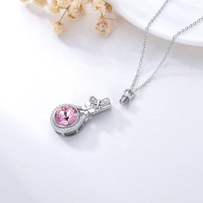 AOBOCO Butterfly Urn Necklace for Ashes 925 Sterling Silver Butterfly Cremation Jewelry Memorial Keepsake Pendant with 12 Months Birthstone Crystal from Austria