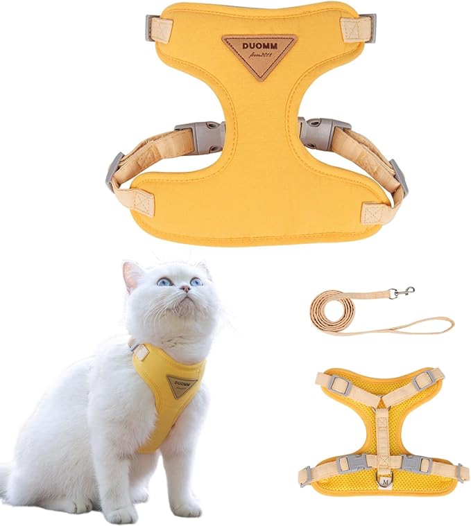 Escape-Proof Cat Harness and Leash Set - Adjustable and Comfortable - Ideal for Walking Cat Outdoors - Fits Kittens, Medium, and Large Cats (Yellow, S)