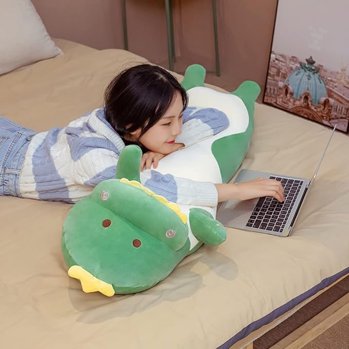 37.40'' Long Dinosaur Plush Pillow Toy Dinosaur Stuffed Animals Cute Cartoon Sleeping Soft Long Body Pillow Gift for Kids (Green)