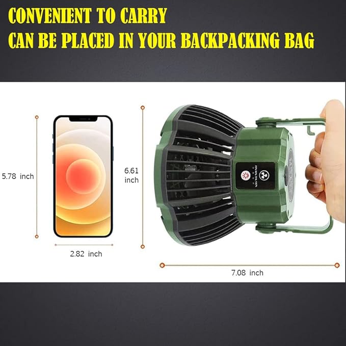 ayamaya Rechargeable Camping Tent Fan with LED Light, Remote Control, 7800mAh Portable Camping Lantern Fan USB Desk Ceilling Fan for Car, Office, Hurricane Emergency Survival