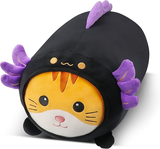 24'' Cute Black Axolotl Cat Plush Toy, Kawaii Plushies Big Axolotl Stuffed Animal, Soft Squishy Axolotl Kitten Plushies Gift for Kids Boys Girls, Birthday