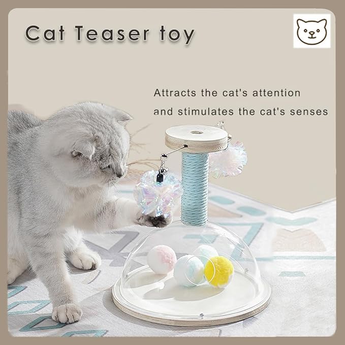 Marchul Cat Scratching Post with Hanging Ball, Wooden Cat Fetch Ball Toy, Sisal Scratcher Interactive Kitten Fun Track Toy for Indoor Cats Physical Exercise,M