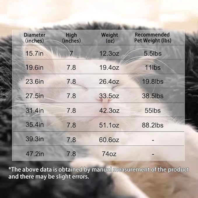 Cat Beds for Indoor Cats, Dog Bed, Cat Bed, Machine Washable, Fluffy Round Pet Bed Non-Slip, Autumn and Winter Warmth, Cuddler Cushion Self Warming (Grey, 20 inch)