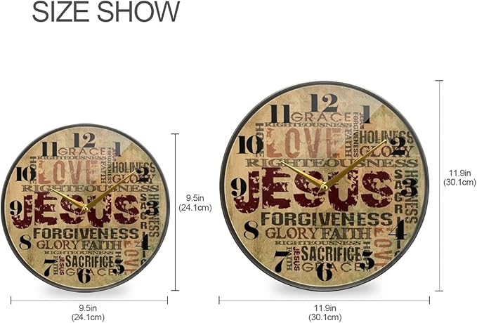 ALAZA Bible Verse Jesus Cross Wall Clock Battery Operated Silent Non Ticking Clocks for Living Room Decor 12 Inch / 9.5 Inch