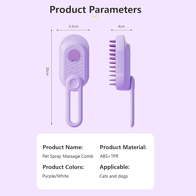 2 Pcs Cat Steam Brush,3 In 1 Spray Pet Grooming Brush,Water Brush for Cats Dogs,Upgraded Steamy Silicone Massage Grooming Brush,Pet Spray Hair Removal Comb,Anti-Static Steam Dog Brush(Purple & White)