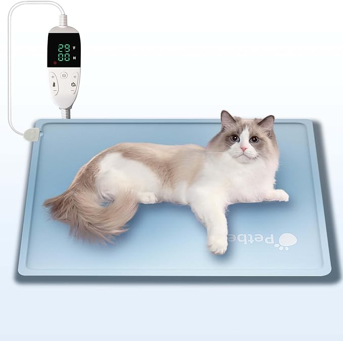 Pet Heating Pad, Dog Heating Pad, Waterproof Adjustable Temperature Indoor Cat Heating Pad with Timer, 86℉-140℉ Easy to Clean Heating Pad, Cloth Cover Included - 13.77" x 19.68" Small